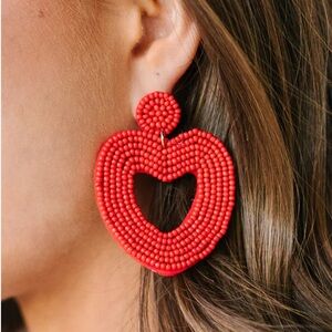 Red Beaded Heart Earrings